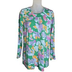 LOGO Lori Goldstein‎ Womens Watercolor Floral Top XS Cottagecore Countrycore